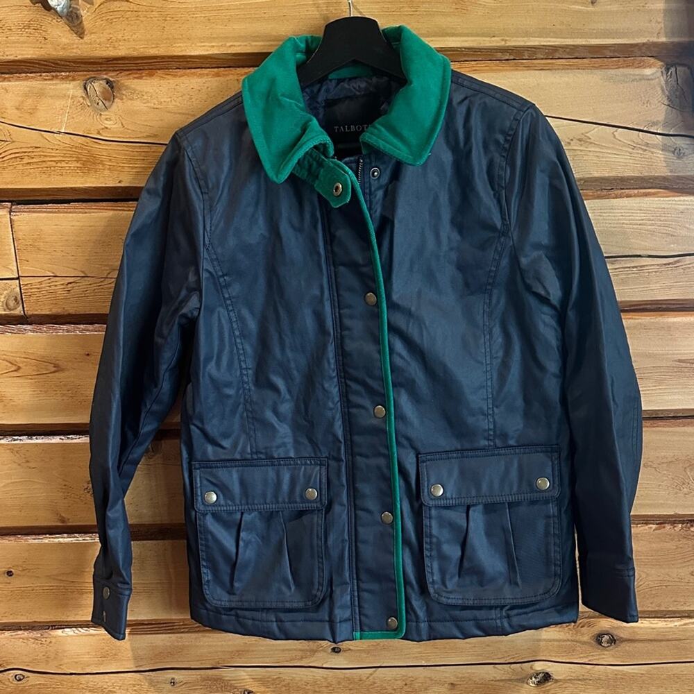 Talbots Navy Field Jacket with Green Trim